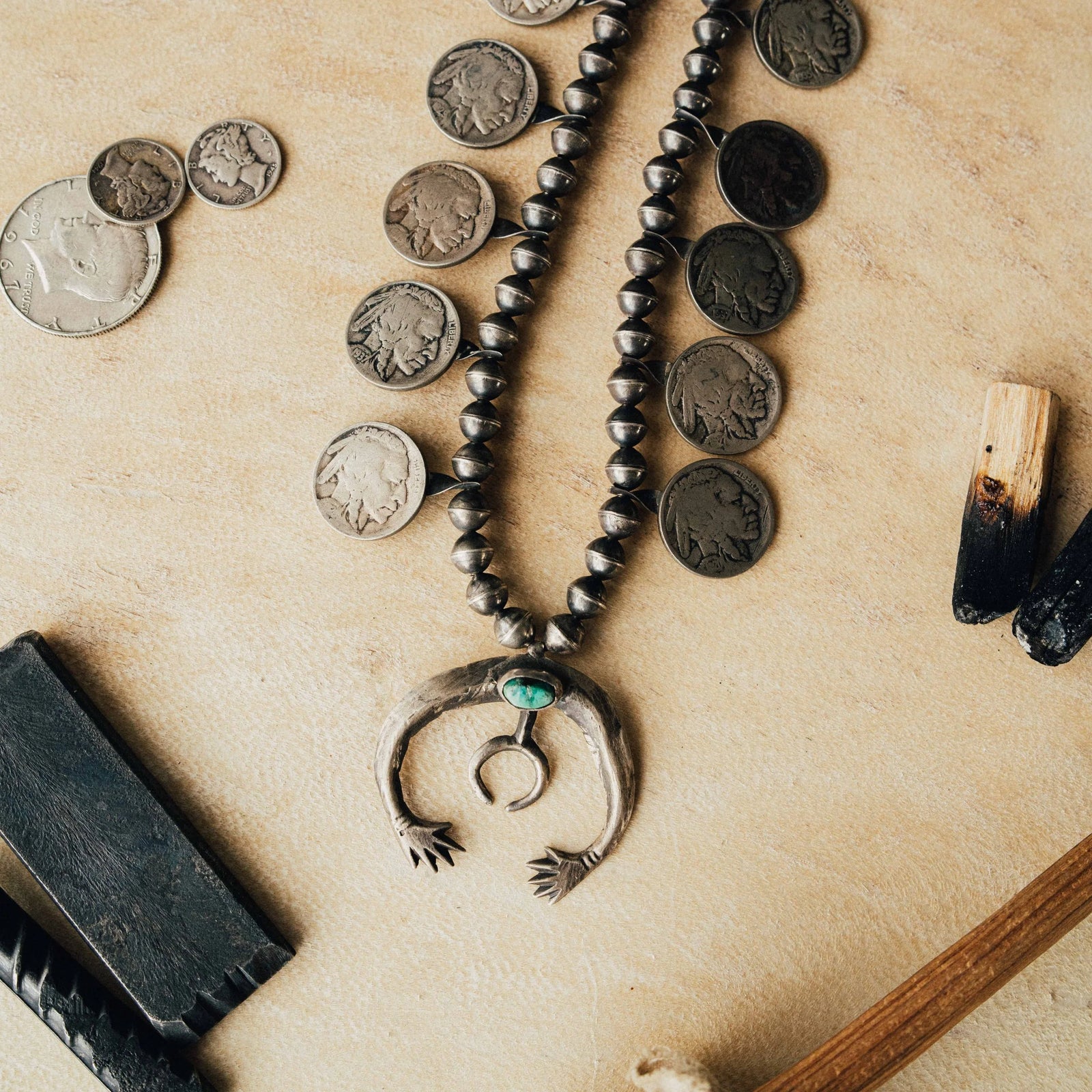 Vintage Buffalo Nickel Squash Blossom Necklace