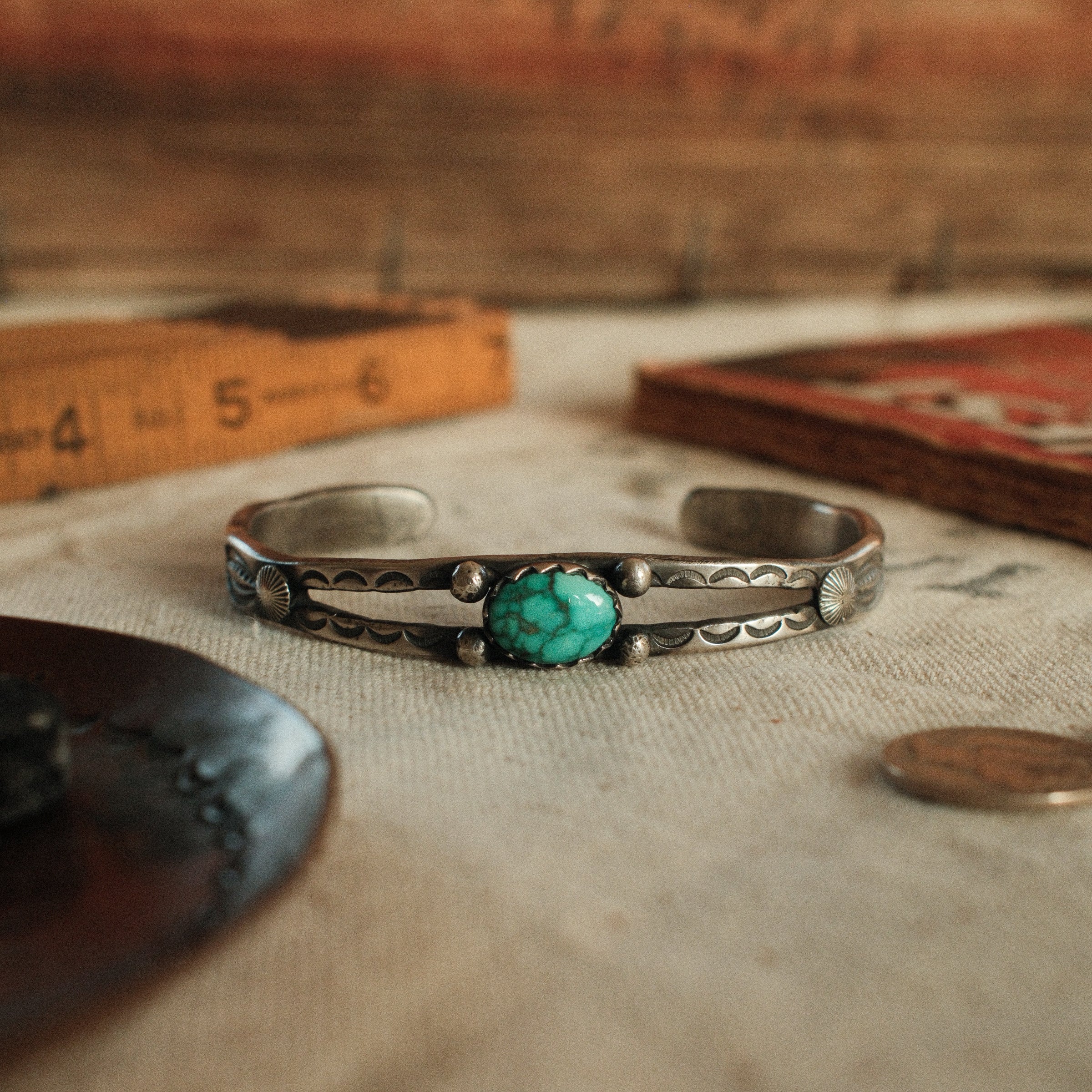 Fox Ingot Split Cuff No. 1 — Turquoise & Sterling Silver · The