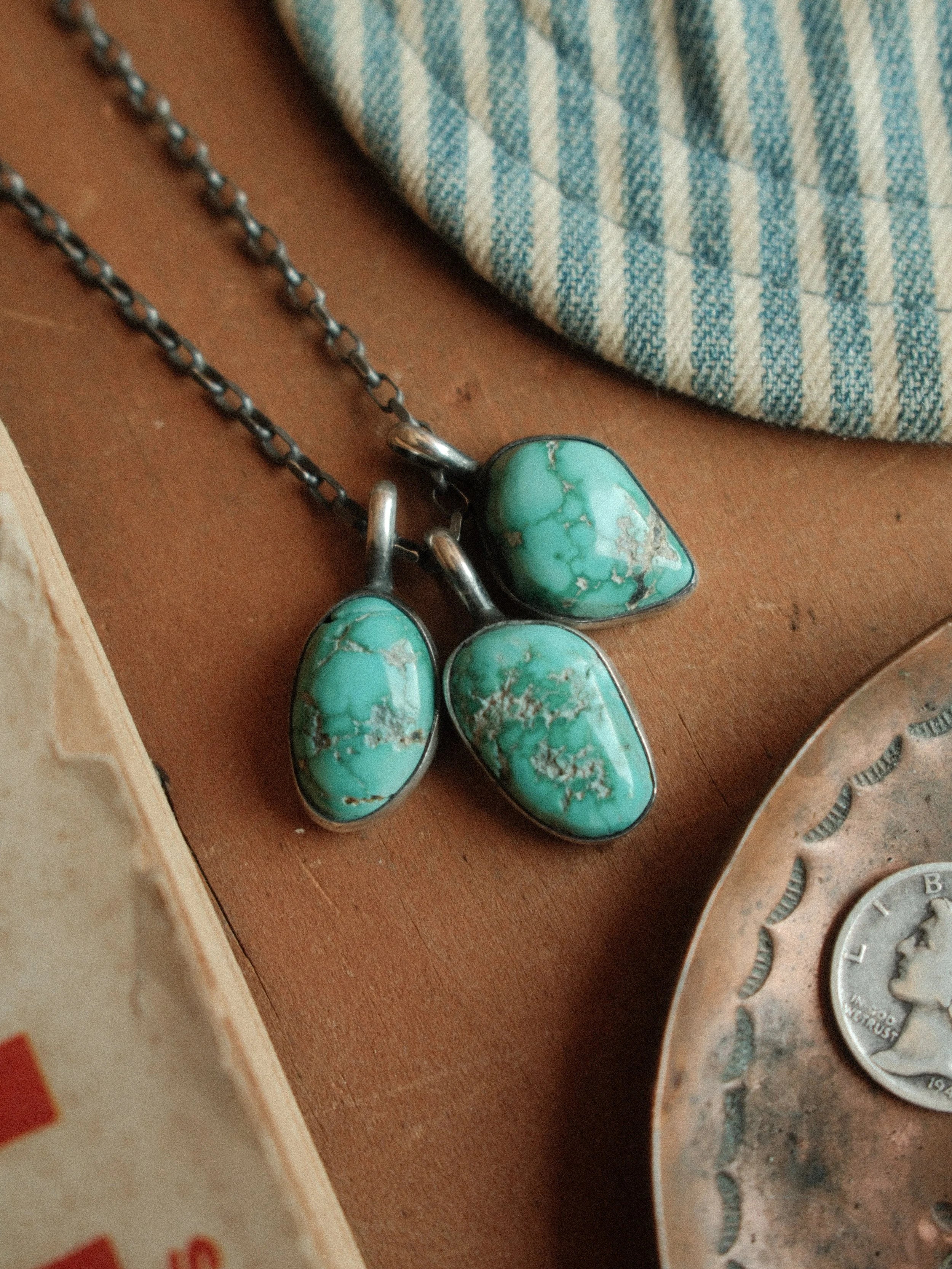 Natural Nevada Fox turquoise, 12×18mm, in a clean sterling bezel with our signature patina — view 2