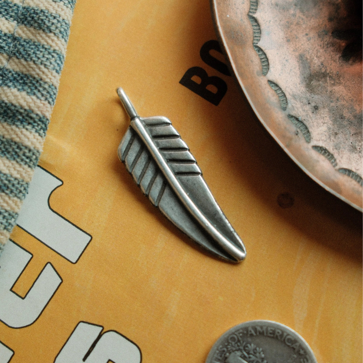 Our sturdy take on the historic Southwest feather — deep grooves, raised stem, signature hand-applied patina — view 5