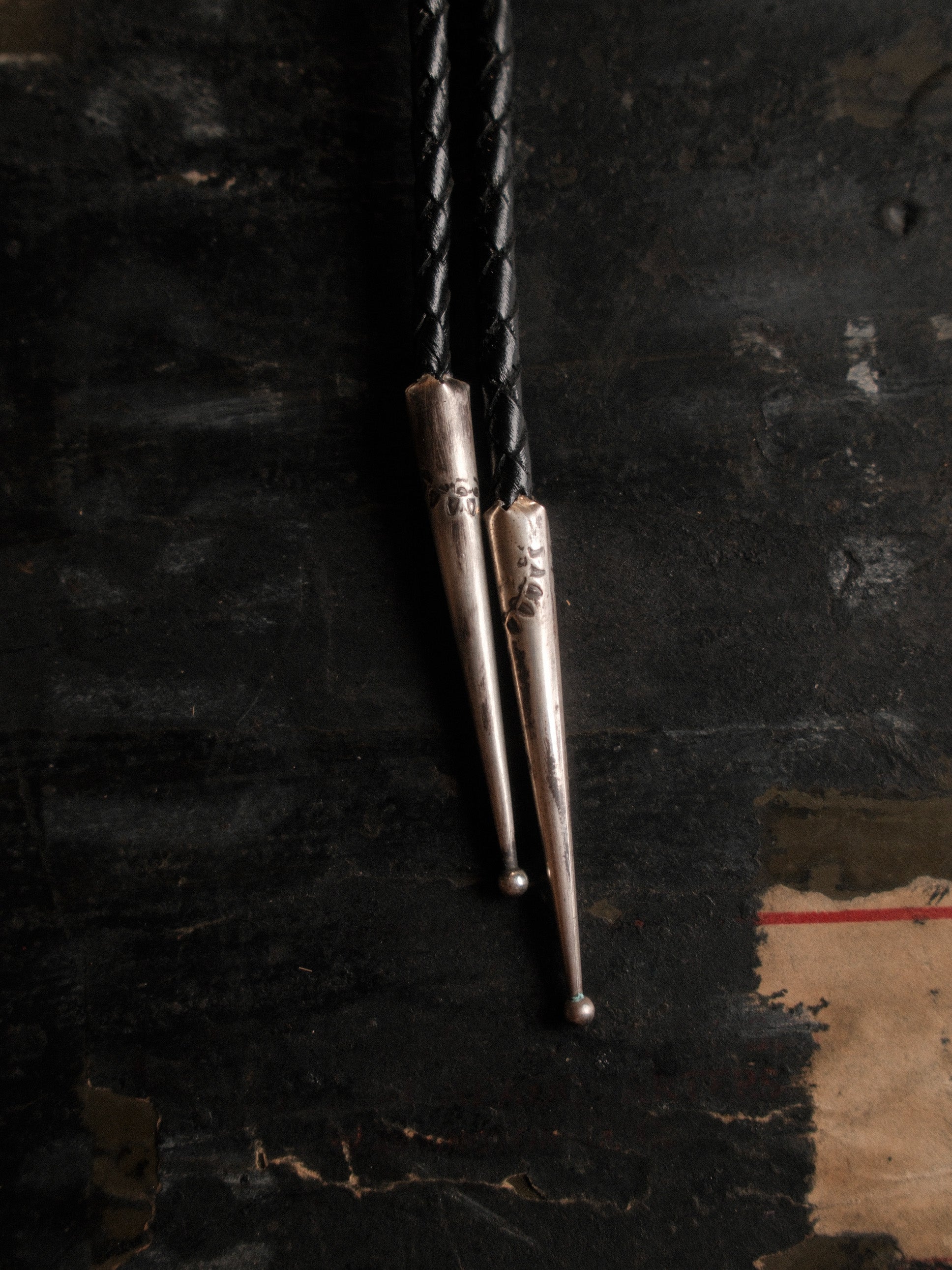 One of a kind: Royston turquoise hand-set in stamped sterling on braided leather, finished with sterling end tips — view 4